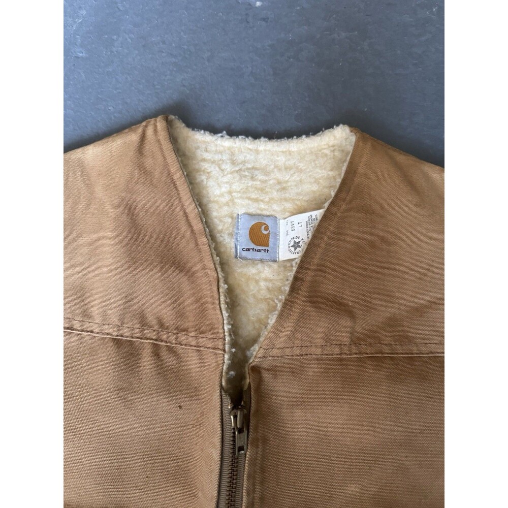 Vintage CARHARTT USA Mens 2XL XXL Brown Canvas Shearling Fleece Sherpa Vest - Picture 3 of 5